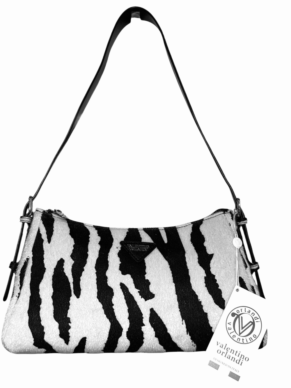 Valentino Orlandi Black and White Faux Fur Zebra-Pattern Shoulder Bag